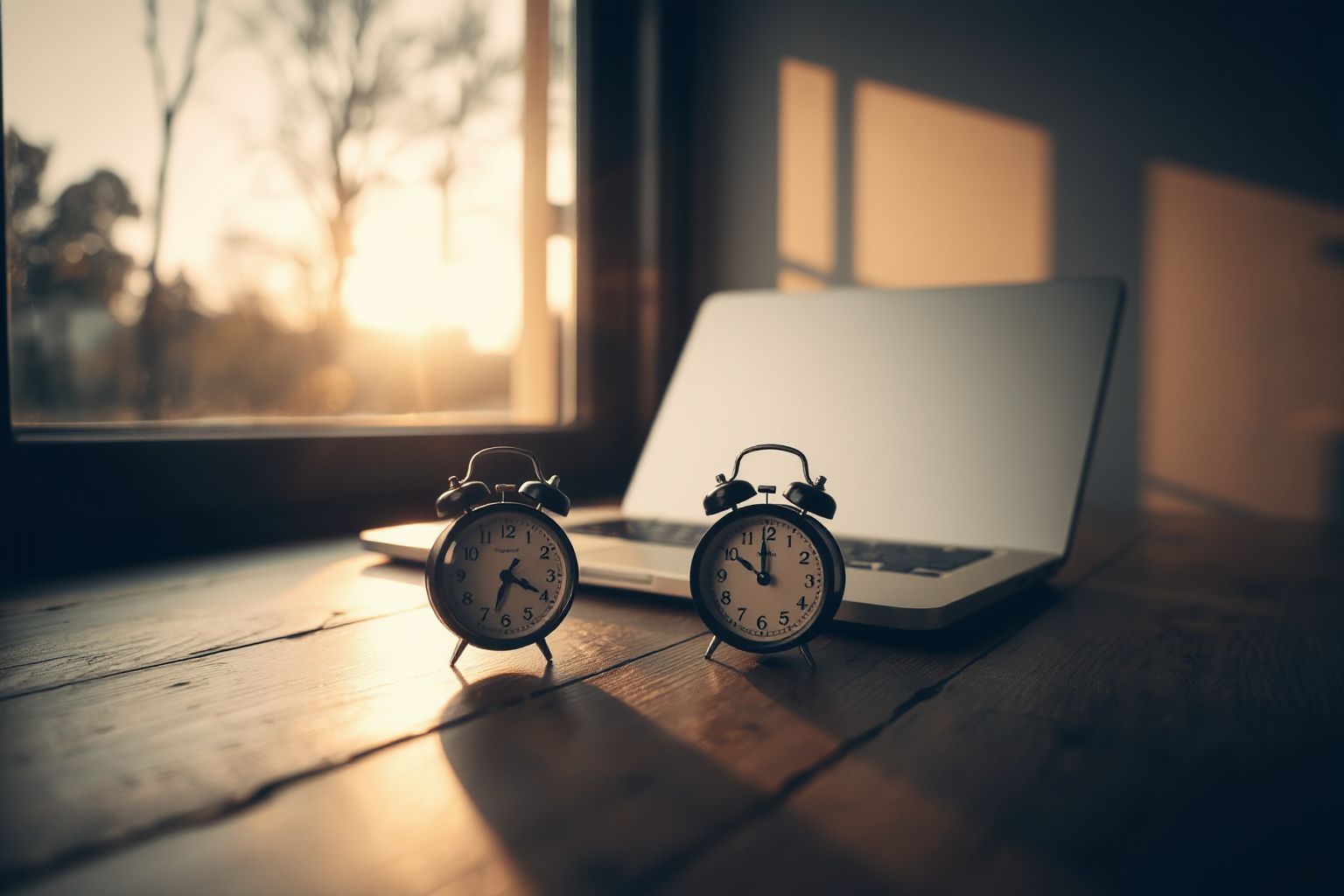 Canada eTA Form Timed Out: two alarm clocks sitting on a desk in front of a laptop