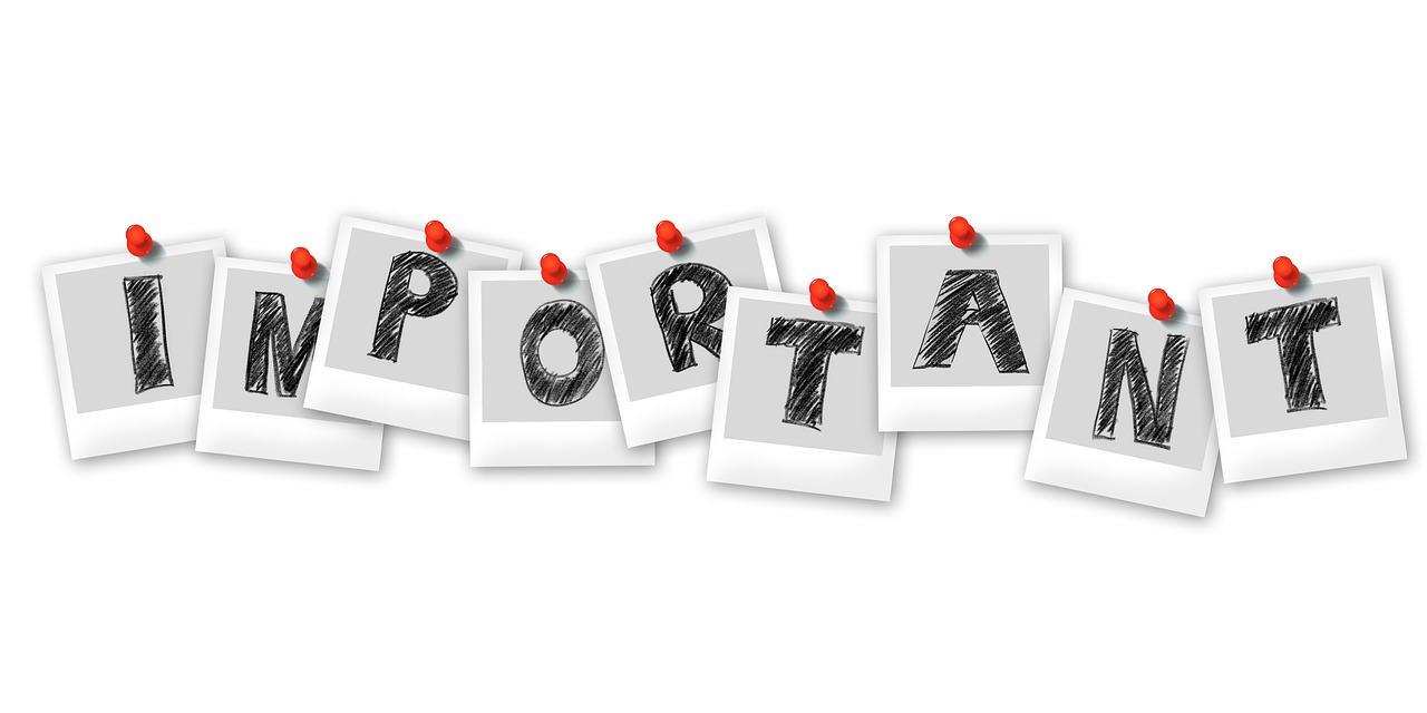 The word &ldquo;IMPORTANT&rdquo; spelled out on individual polaroid-style photos pinned to a white background.